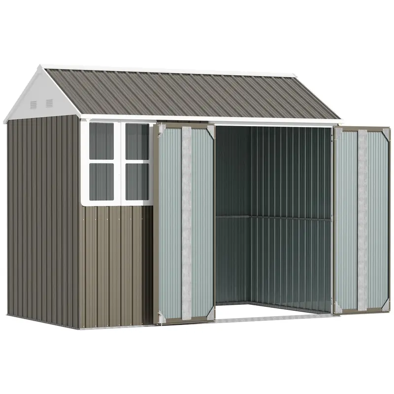 8.5' X 5.5' Metal Garden Storage Shed With Lockable Door & Window, Light Grey 2