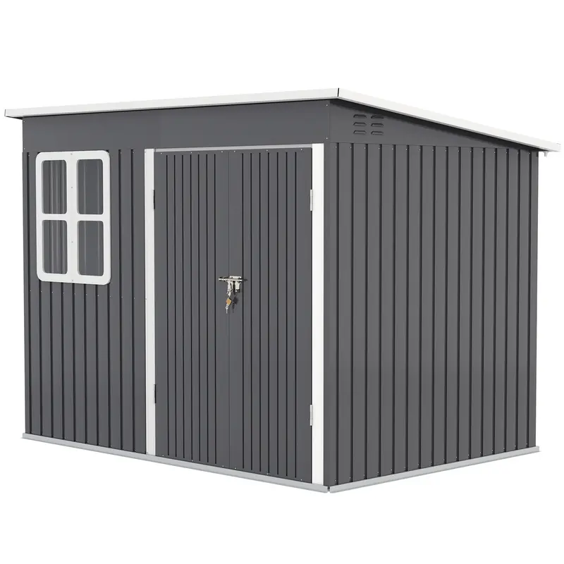 8.5' X 6' Galvanized Steel Outdoor Storage Shed With Window & Lockable Door, Dark Grey 1
