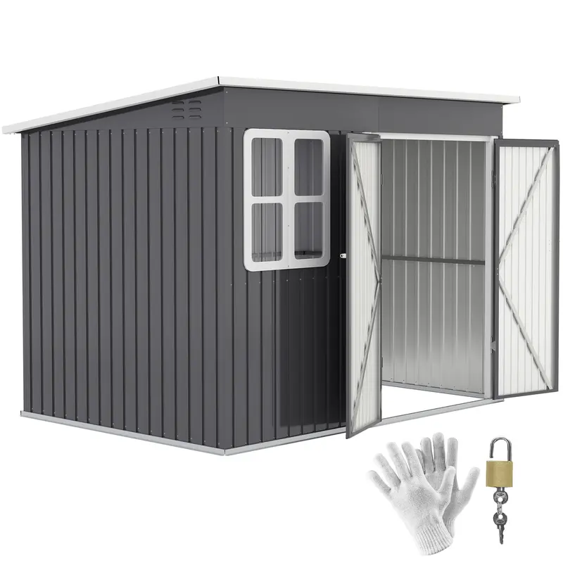 8.5' X 6' Galvanized Steel Outdoor Storage Shed With Window & Lockable Door, Dark Grey 2