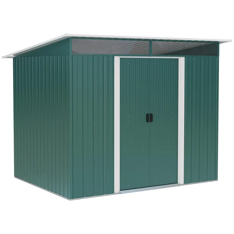 8.5' X 6' Metal Garden Shed With Skylight & Double Doors, Dark Green 1