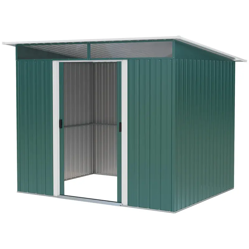 8.5' X 6' Metal Garden Shed With Skylight & Double Doors, Dark Green 2