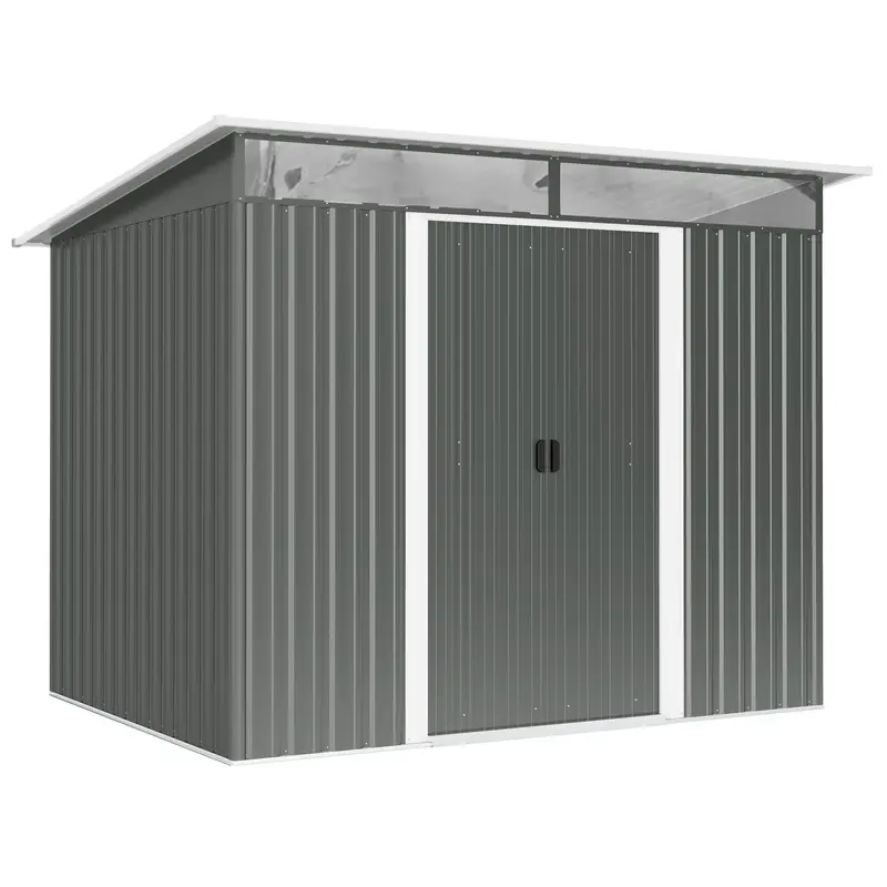8.5' X 6' Metal Garden Shed With Skylight & Double Doors, Dark Grey 1