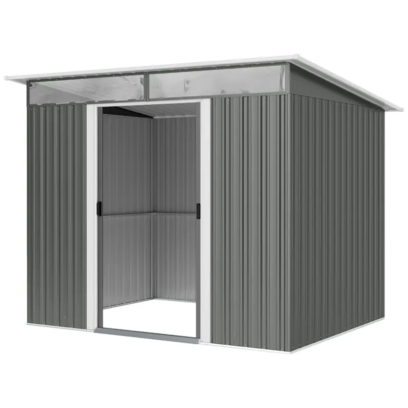 8.5' X 6' Metal Garden Shed With Skylight & Double Doors, Dark Grey 2