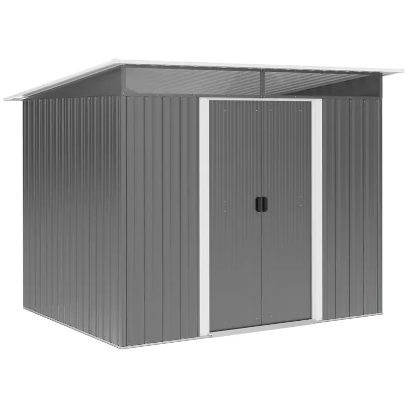 8.5' X 6' Metal Garden Shed With Skylight & Double Doors, Grey 1