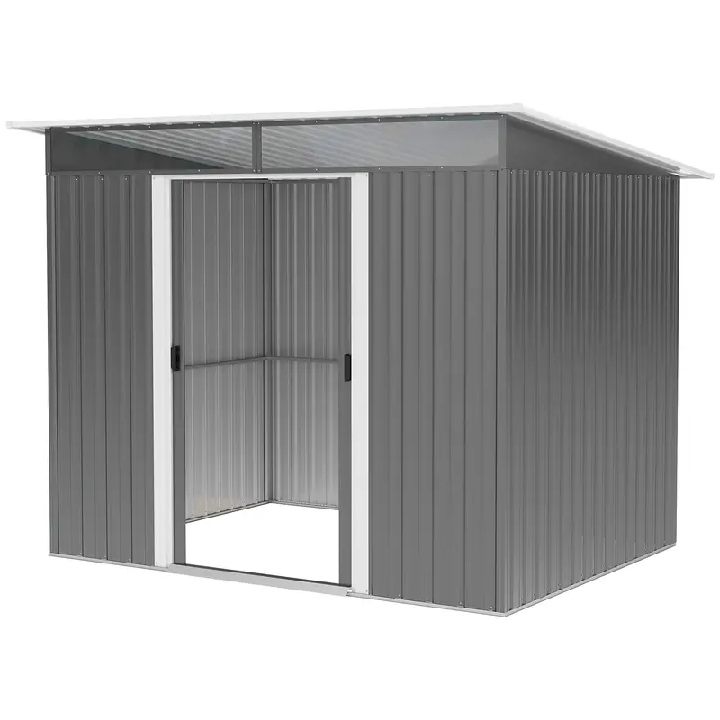 8.5' X 6' Metal Garden Shed With Skylight & Double Doors, Grey 2