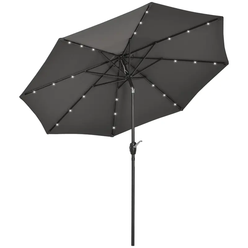 8.8' Solar Powered Patio Umbrella With Led Lights And Tilt, Dark Grey 1