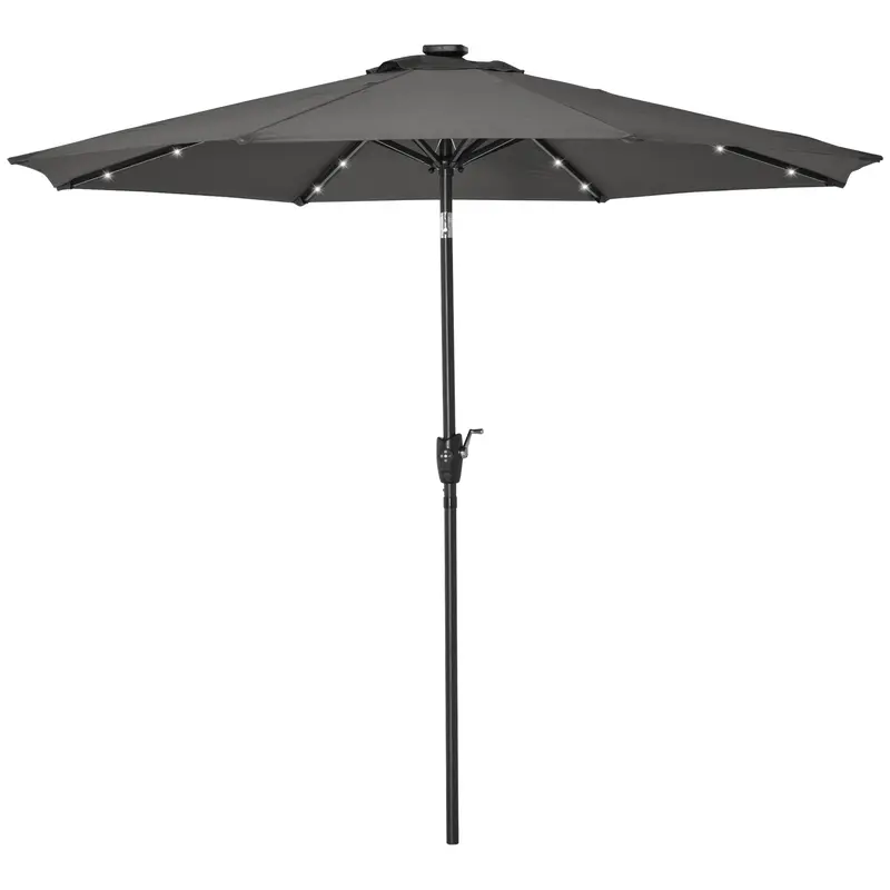 8.8' Solar Powered Patio Umbrella With Led Lights And Tilt, Dark Grey 2