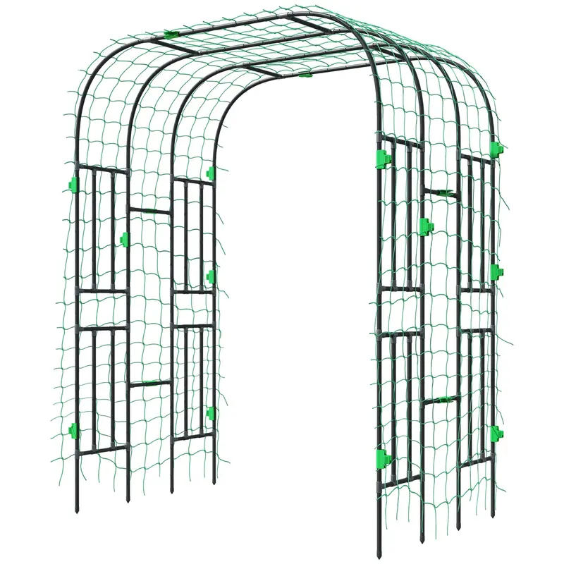 8 Ft Tall Metal Garden Arch Trellis With Trellis Netting 1