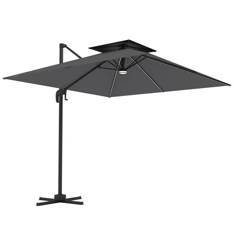 8' Solar Led Cantilever Umbrella With 360° Rotation & Tilt, Dark Grey 1