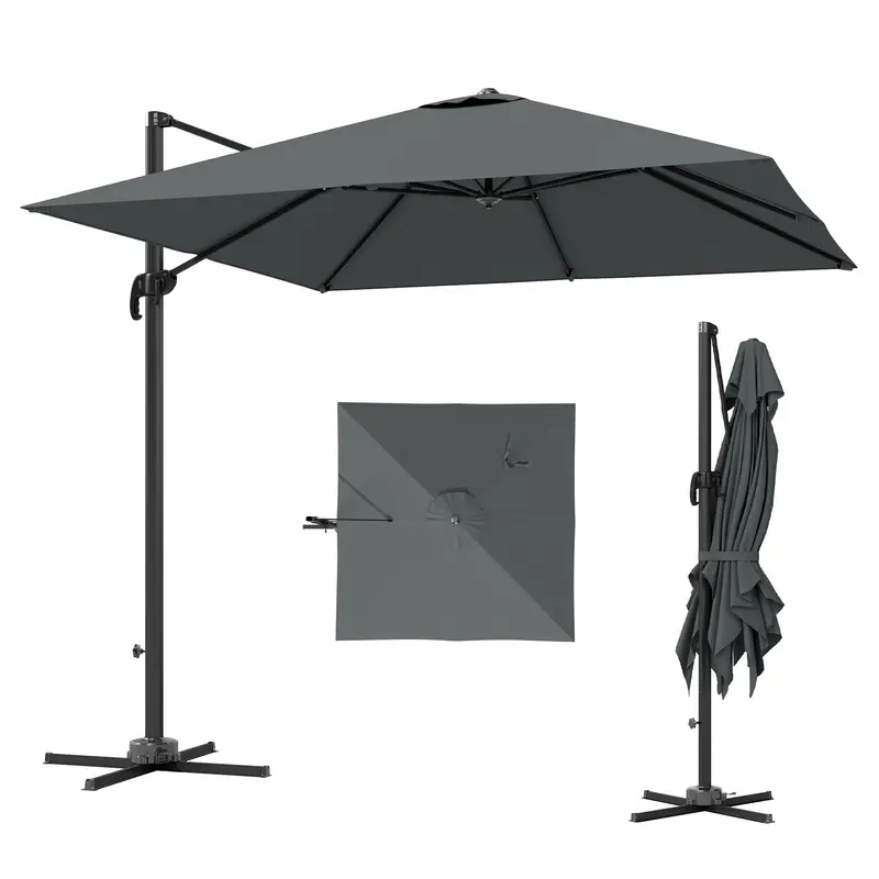 8' Square Cantilever Umbrella, Upf50+, 360° Rotation, Dark Grey 1