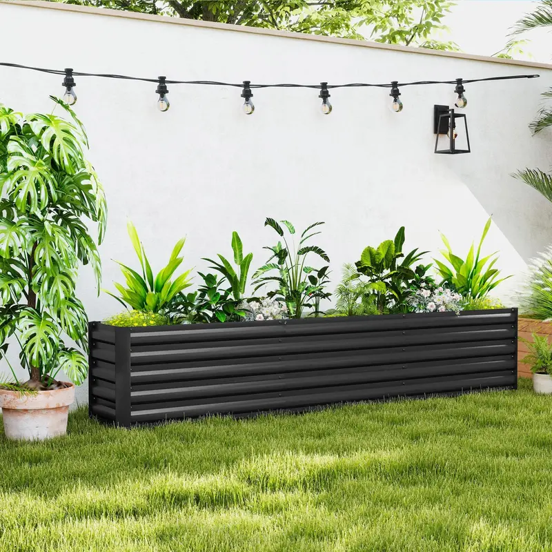 8' X 1.3' X 1.5' Galvanized Raised Garden Bed With Open Bottom, Dark Grey 1