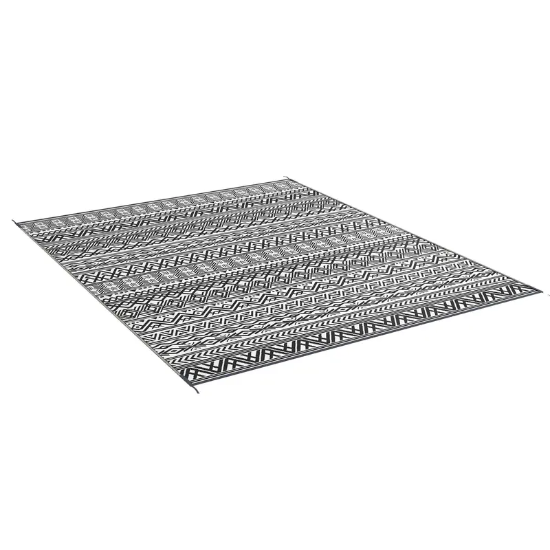 8' X 10' Reversible Mat W/ Carry Bag, Boho Waterproof Rv Rug For Backyard, Grey & White 2