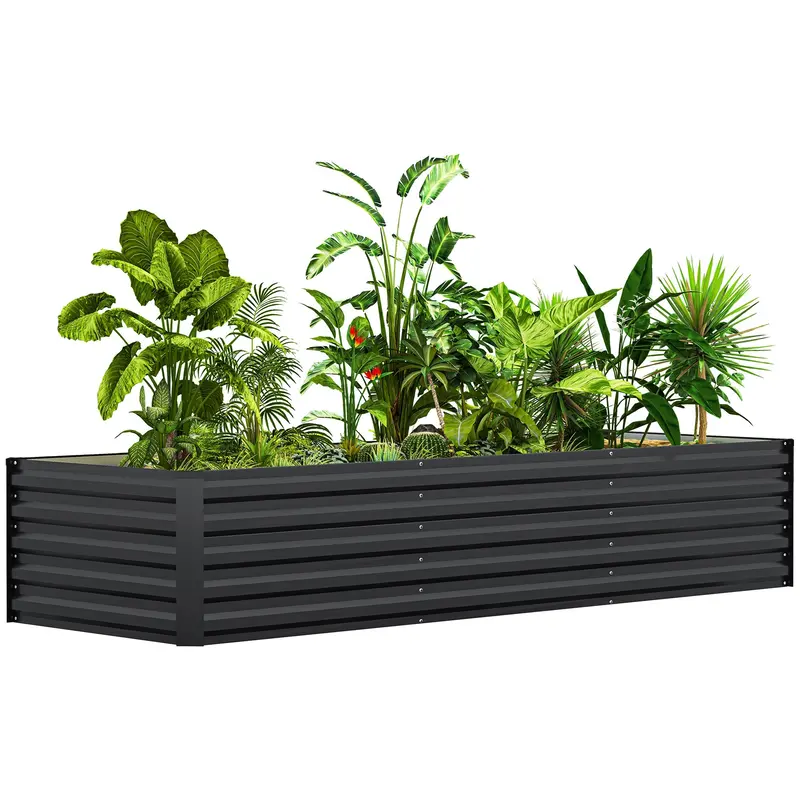 8' X 2.6' X 1.5' Galvanized Raised Garden Bed With Open Bottom, Dark Grey 1