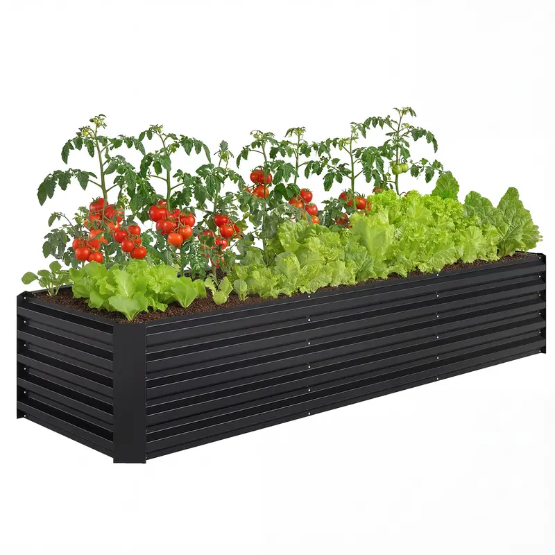 8 X 2.6 X 1.5Ft Galvanized Raised Garden Bed With Open Bottom, Black 1