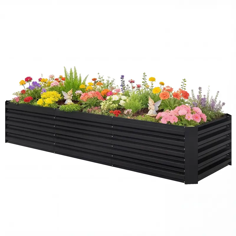 8 X 2.6 X 1.5Ft Galvanized Raised Garden Bed With Open Bottom, Black 2
