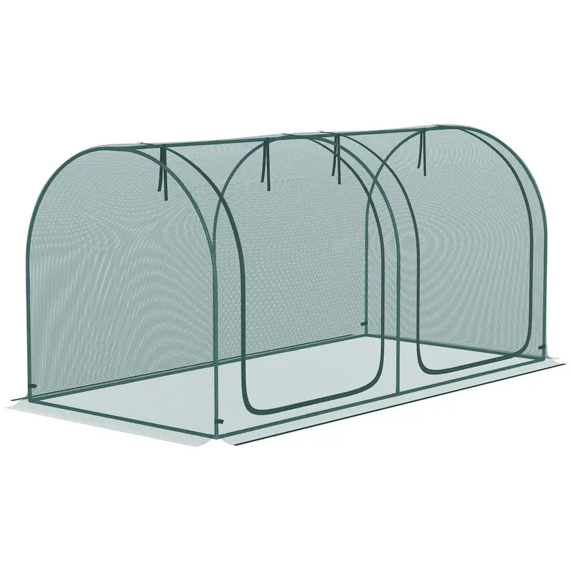 8' X 3' Crop Cage With 2 Zippered Doors & Stakes, Dark Green 1