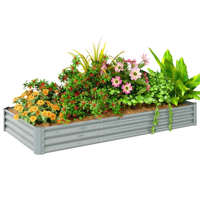 8' X 4' X 1' Galvanized Raised Garden Bed With Open Bottom, Silver 1