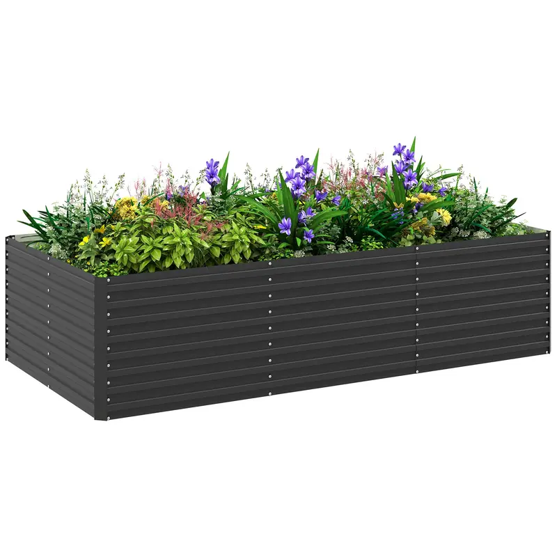 8' X 4' X 2' Large Galvanized Raised Garden Bed With Deep Design, Dark Grey 1