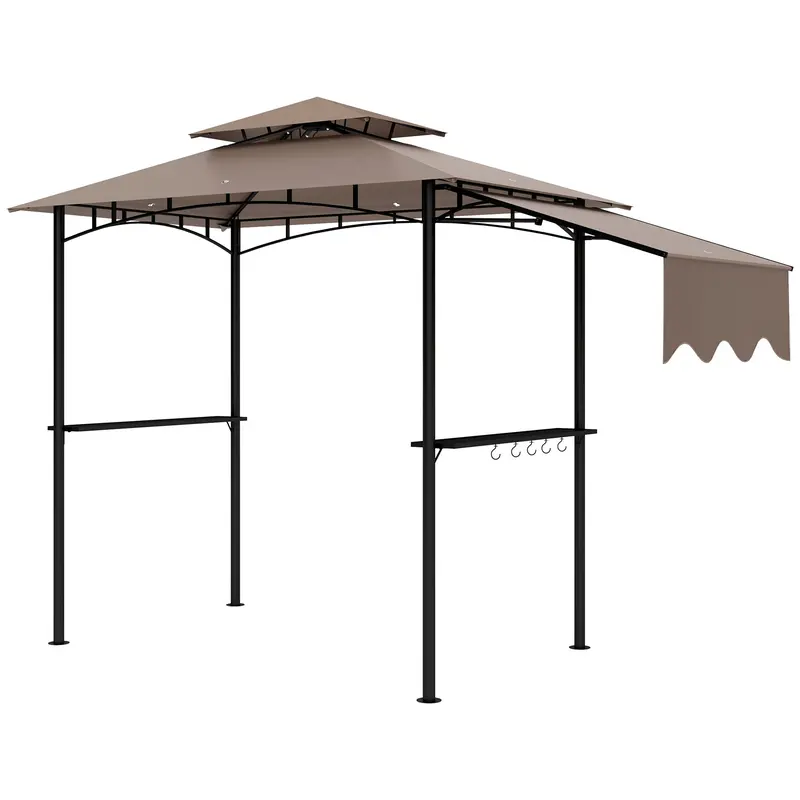 8' X 5' Double-Tiered Bbq Gazebo With Side Shelves, Khaki 1