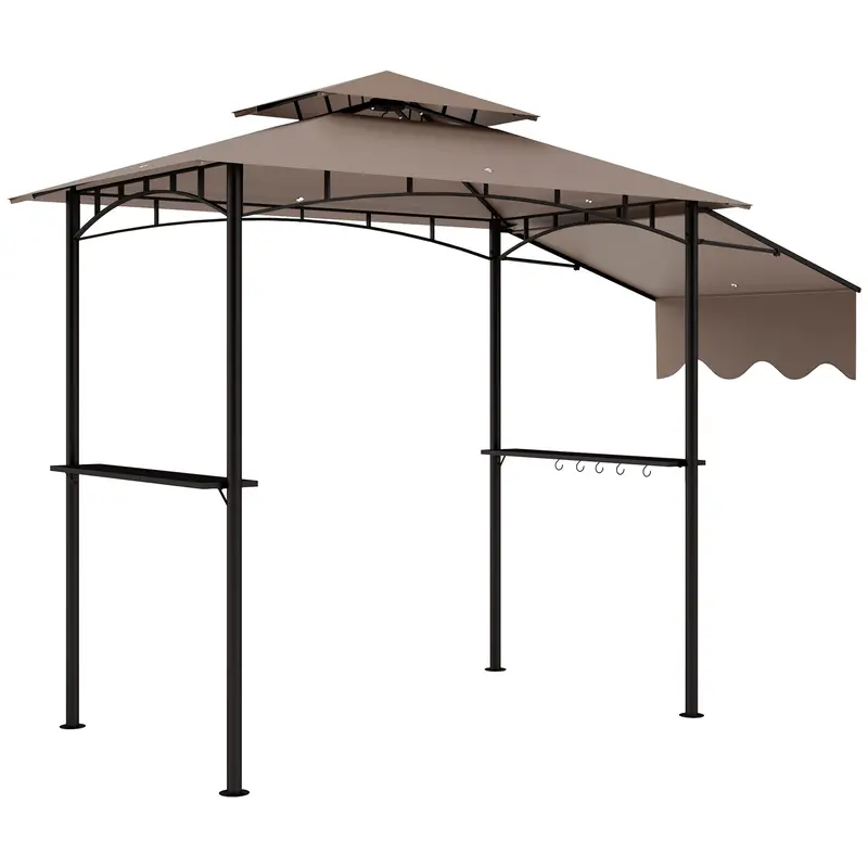 8' X 5' Double-Tiered Bbq Gazebo With Side Shelves, Khaki 2