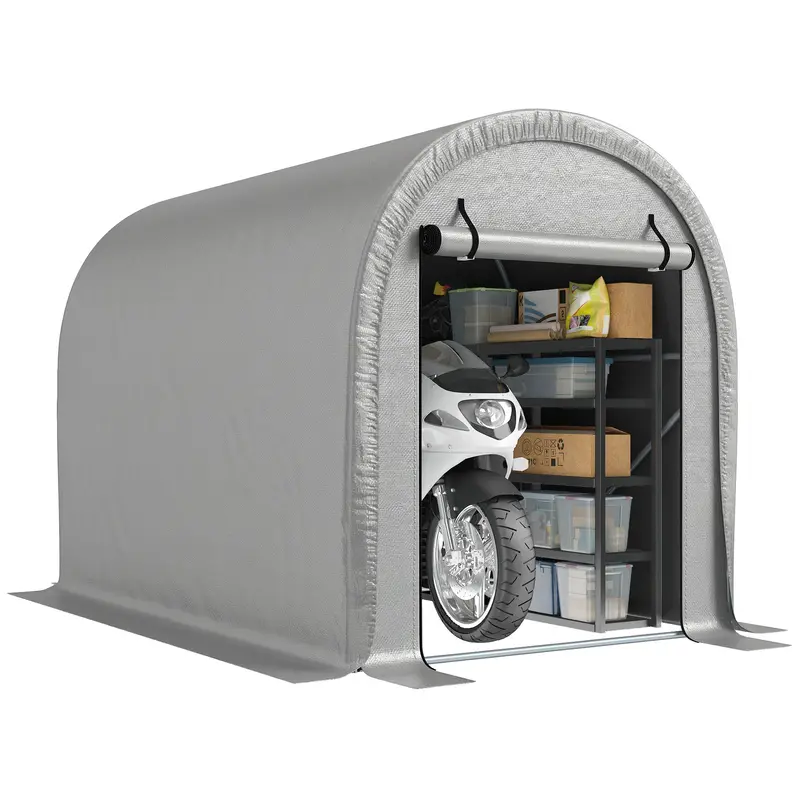 8' X 5' Portable Shed With Roll-Up Zipper Door, Light Grey 1