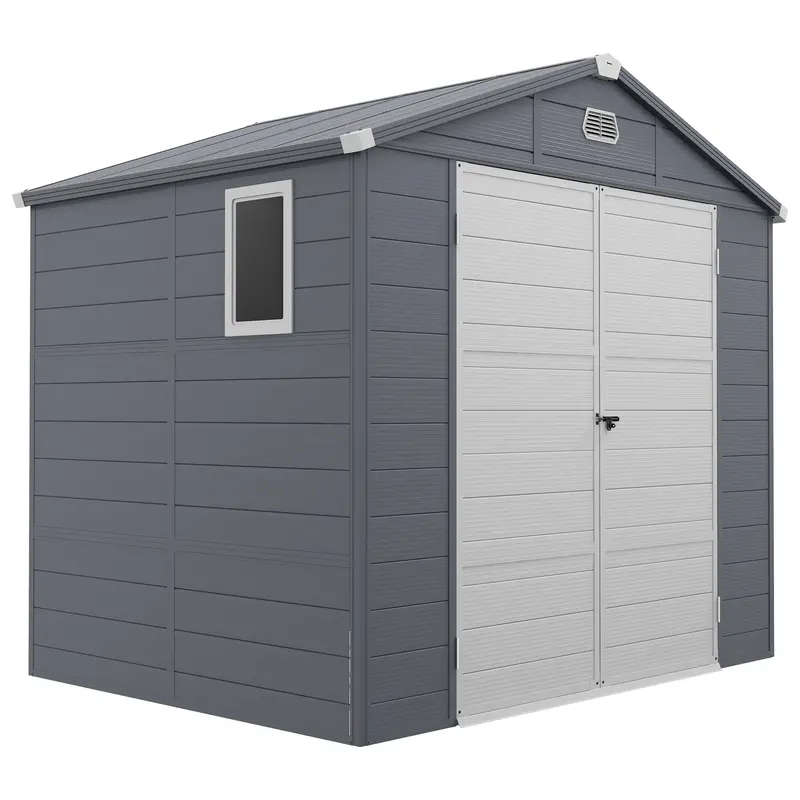 8' X 6' Aluminum Frame Storage Shed With Galvanized Foundation, Latched Door & Window, Dark Grey 1