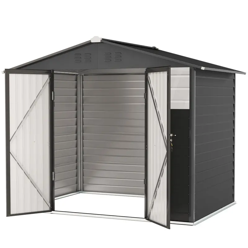 8' X 6' Galvanized Metal Garden Shed With 2 Windows, 4 Vents And Lockable Doors, Dark Grey 2