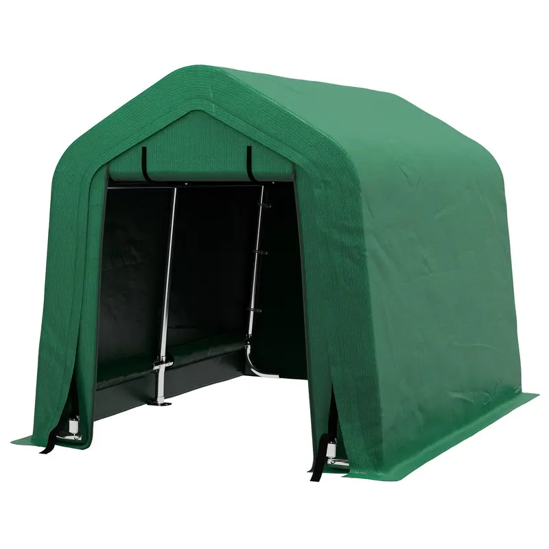 8' X 6' Heavy Duty Storage Shelter With Rollup & Zipper Door, Green 2