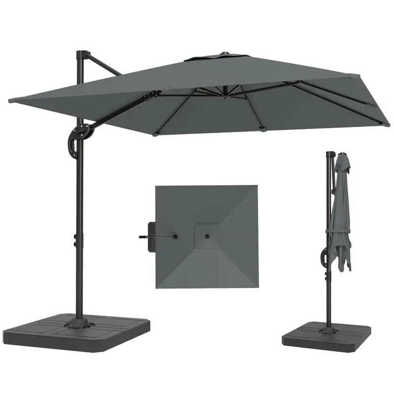 8' X 8' Cantilever Patio Umbrella With Base Weights, Dark Grey 1