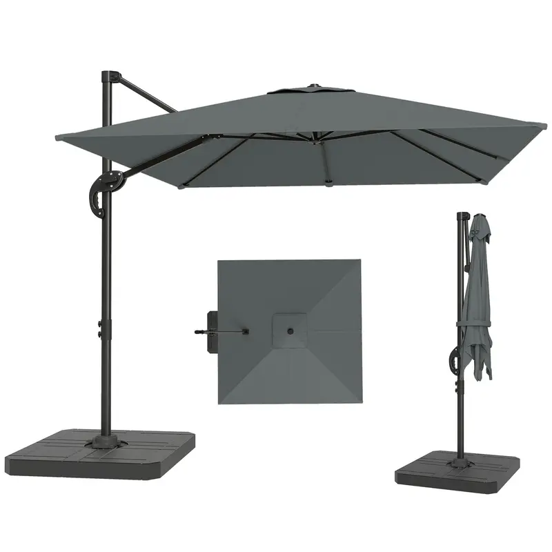8' X 8' Cantilever Patio Umbrella With Base Weights, Dark Grey 2
