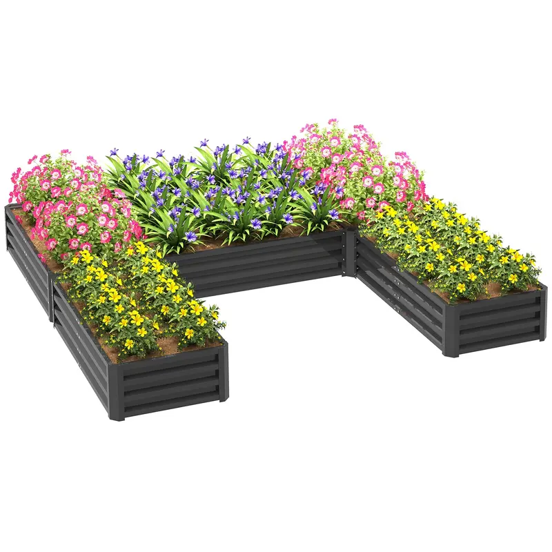 8 X 8Ft Diy Raised Garden Bed, Set Of 5 Large Steel Box Planters For Outdoor Plants, Vegetables, Flowers, Herbs, Easy Assembly, Dark Grey 1