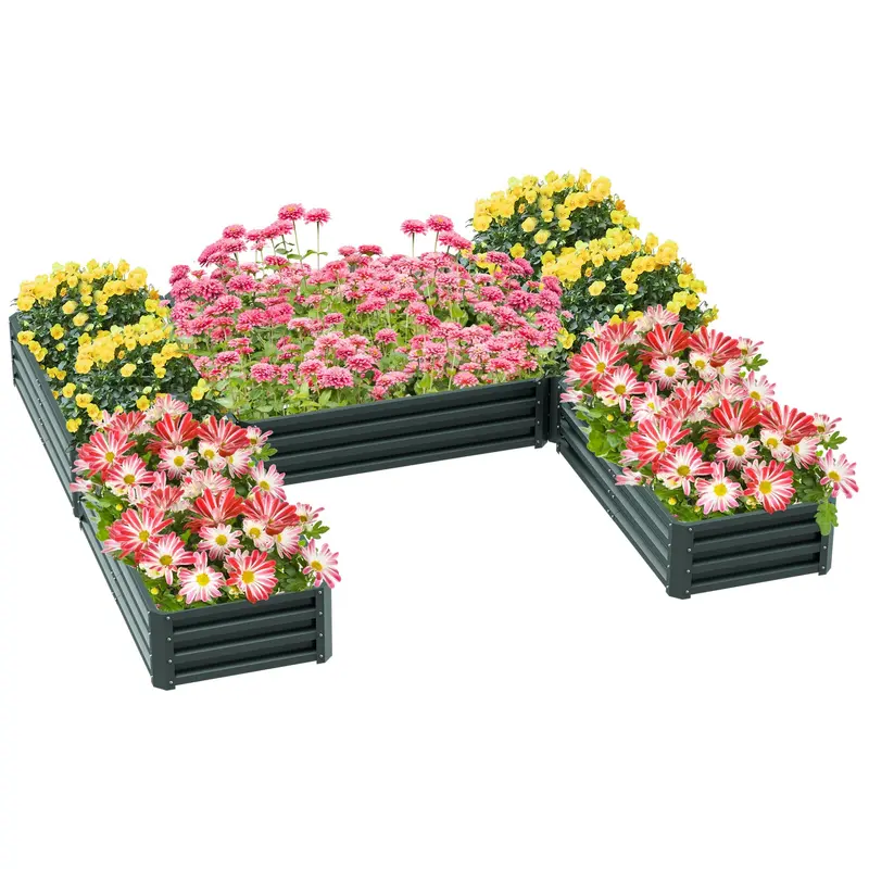 8 X 8Ft Diy Raised Garden Bed, Set Of 5 Large Steel Box Planters For Outdoor Plants, Vegetables, Flowers, Herbs, Easy Assembly, Green 1