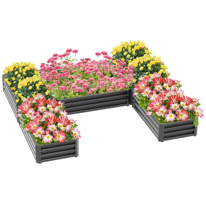 8 X 8Ft Diy Raised Garden Bed, Set Of 5 Large Steel Box Planters For Outdoor Plants, Vegetables, Flowers, Herbs, Easy Assembly, Grey 1