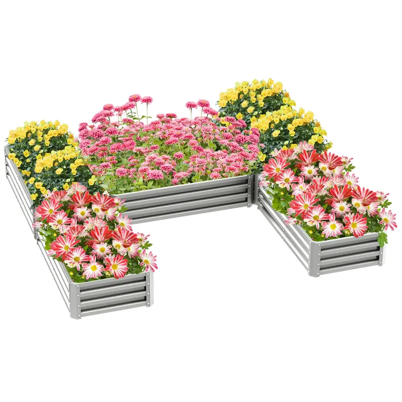8 X 8Ft Diy Raised Garden Bed, Set Of 5 Large Steel Box Planters For Outdoor Plants, Vegetables, Flowers, Herbs, Easy Assembly, Silver 1