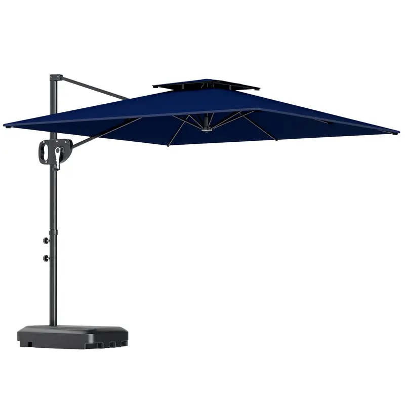8' X 9' Square Cantilever Patio Umbrella With Fillable Base, Dark Blue 1