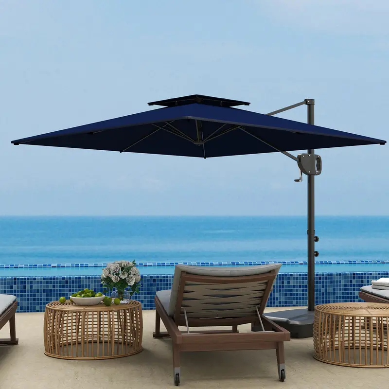 8' X 9' Square Cantilever Patio Umbrella With Fillable Base, Dark Blue 2