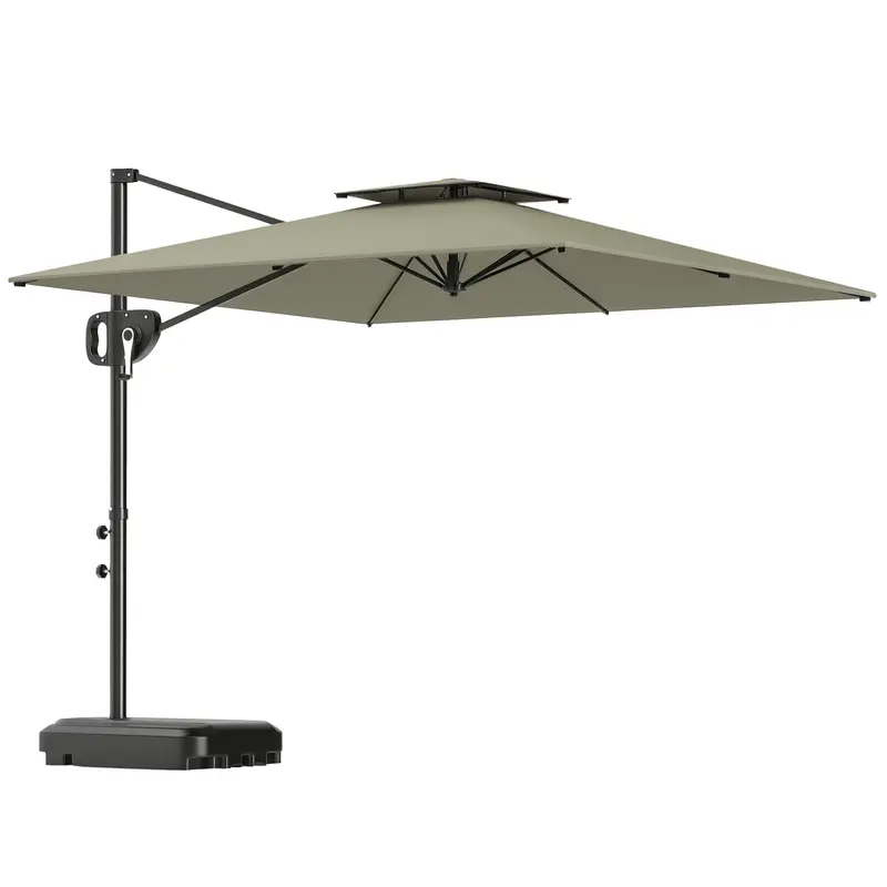 8' X 9' Square Cantilever Patio Umbrella With Fillable Base, Light Grey 1