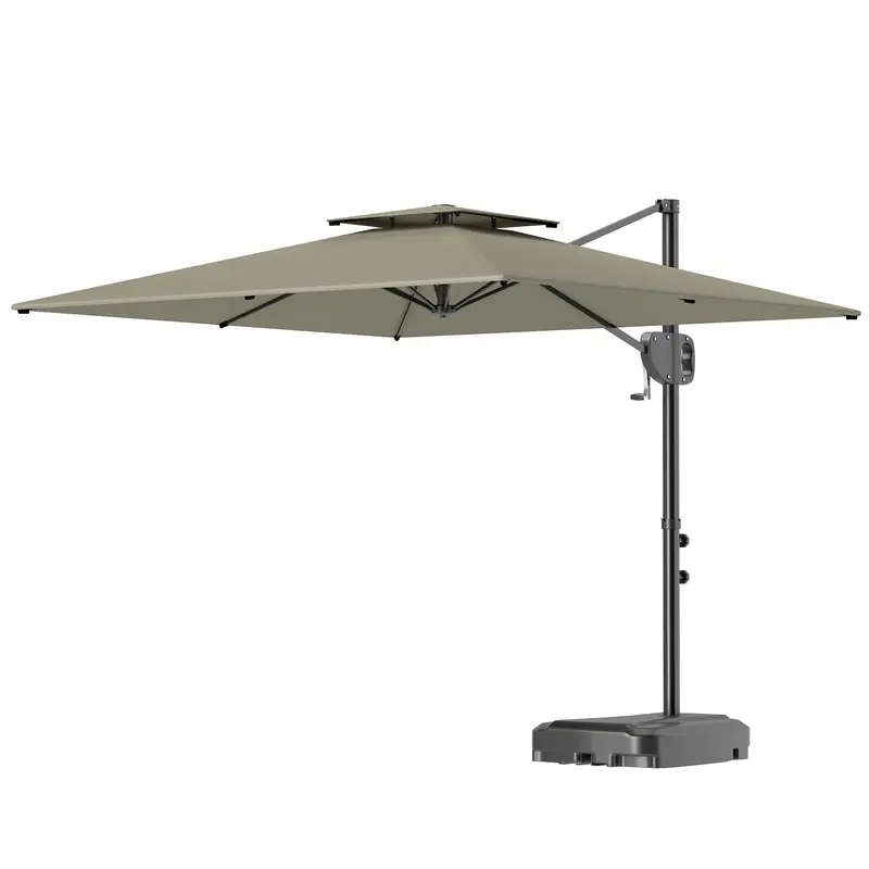 8' X 9' Square Cantilever Patio Umbrella With Fillable Base, Light Grey 2