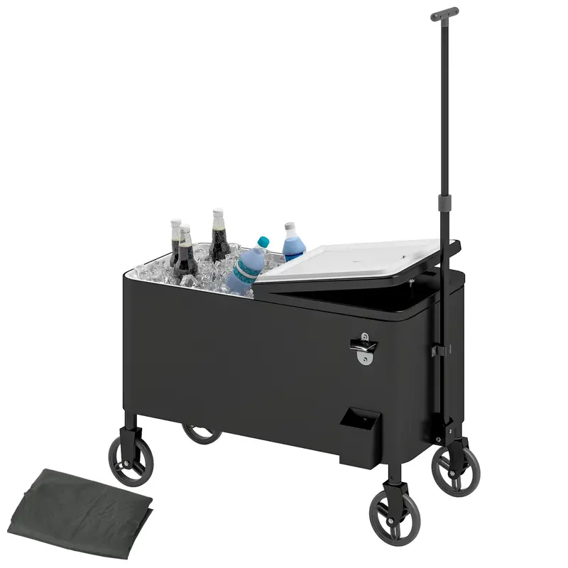 80-Qt Rolling Cooler Cart With Adjustable Handle & Bottle Opener, Black 1