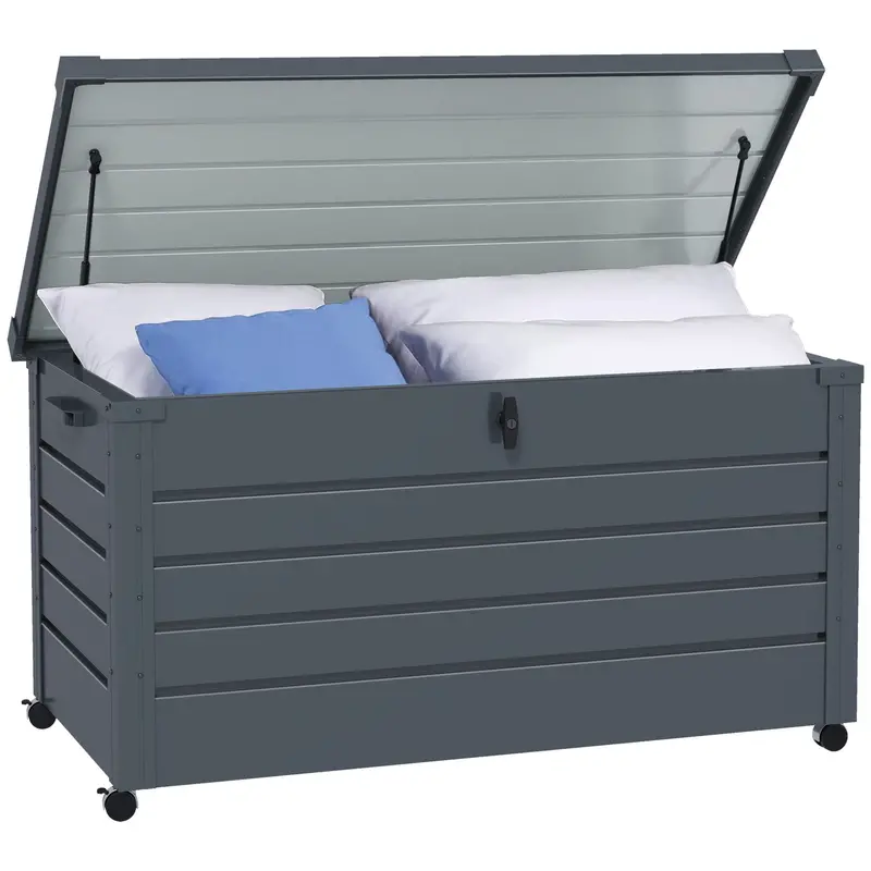 82 Gallon Galvanized Steel Deck Box With Wheels And Handles, Dark Grey 1