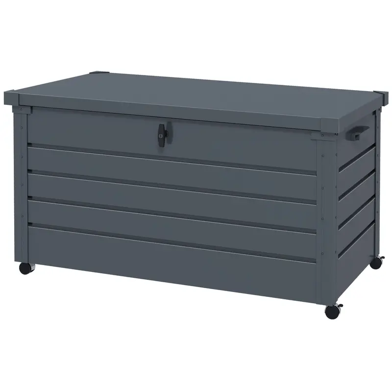 82 Gallon Galvanized Steel Deck Box With Wheels And Handles, Dark Grey 2