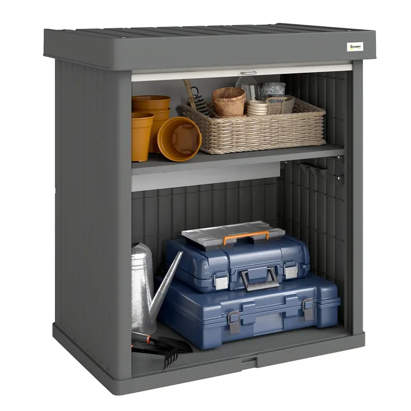 82 Gallon Outdoor Storage Box With Roll-Up Door And Removable Shelf, Grey 1