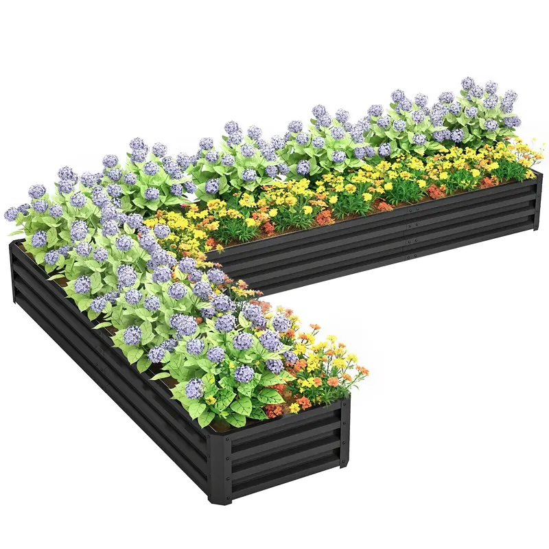 82" X 109" X 12" L-Shaped Raised Garden Bed, Black 1