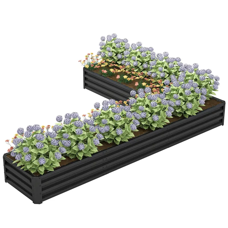 82" X 109" X 12" L-Shaped Raised Garden Bed, Black 2