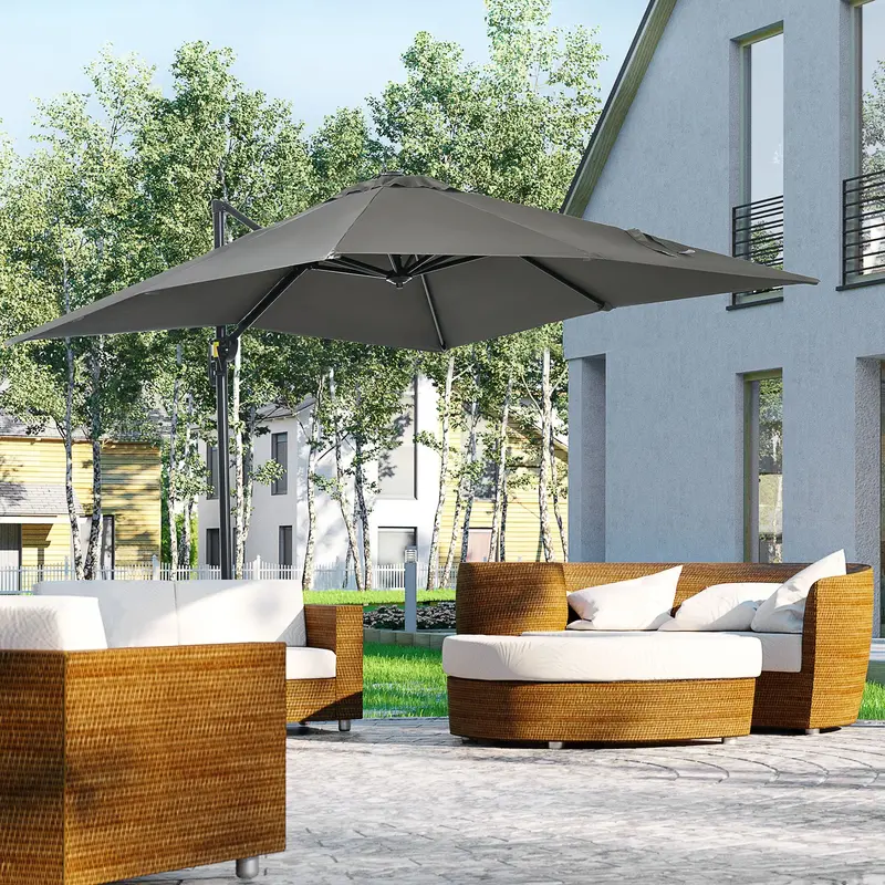 8'X 8' Square Cantilever Umbrella With 360° Rotation & Tilt, Grey 2