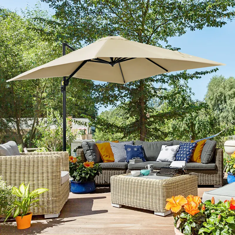8'X 8' Square Cantilever Umbrella With 360° Rotation & Tilt, White 1