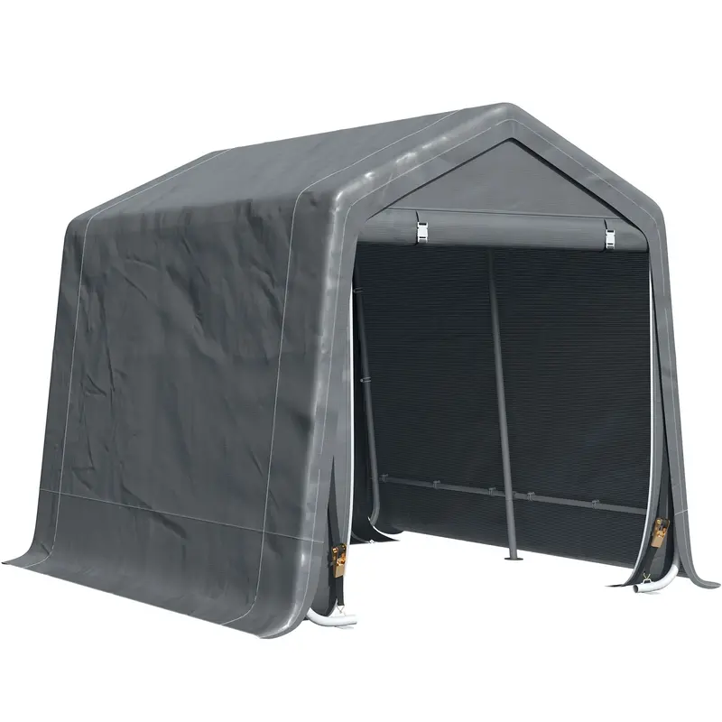 9.2' X 7.9' Garden Storage Tent, Heavy Duty Bike Shed, Patio Storage Shelter W/ Metal Frame And Double Zipper Doors, Dark Grey 1