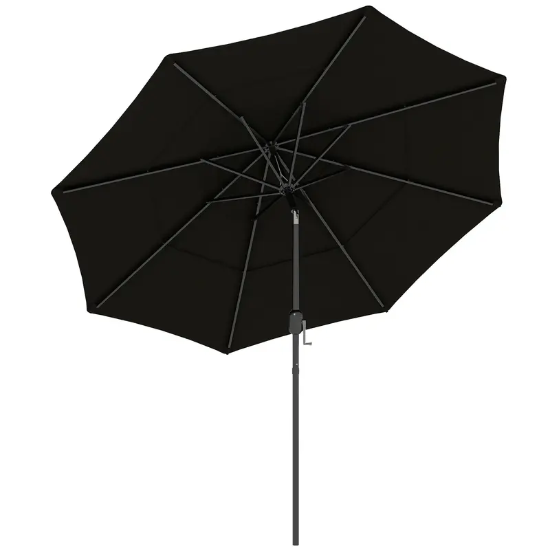 9' 3-Tier Market Umbrella With Push-Button Tilt & Crank, Black 1