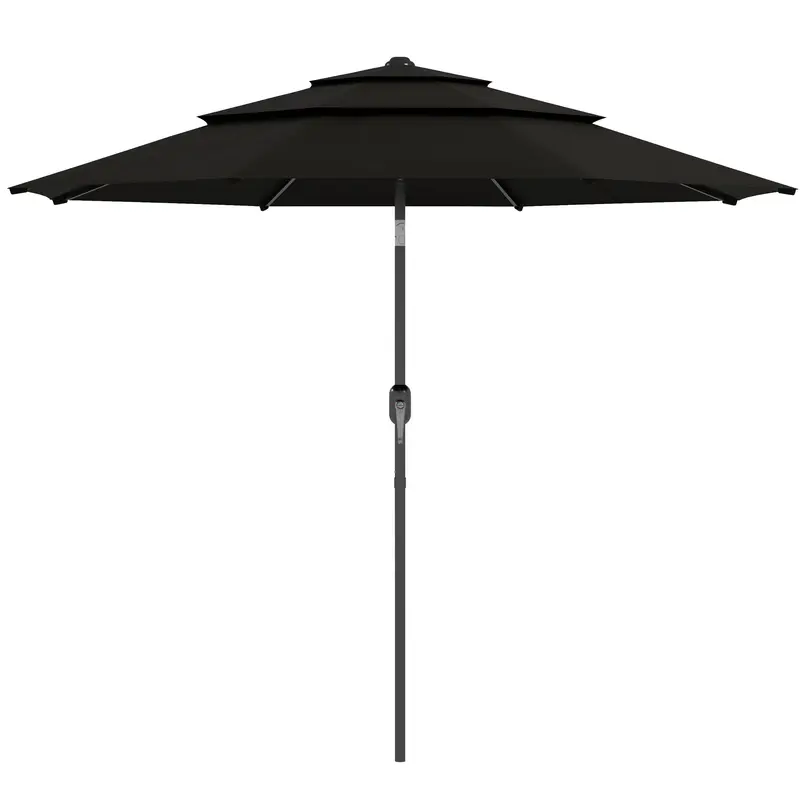 9' 3-Tier Market Umbrella With Push-Button Tilt & Crank, Black 2