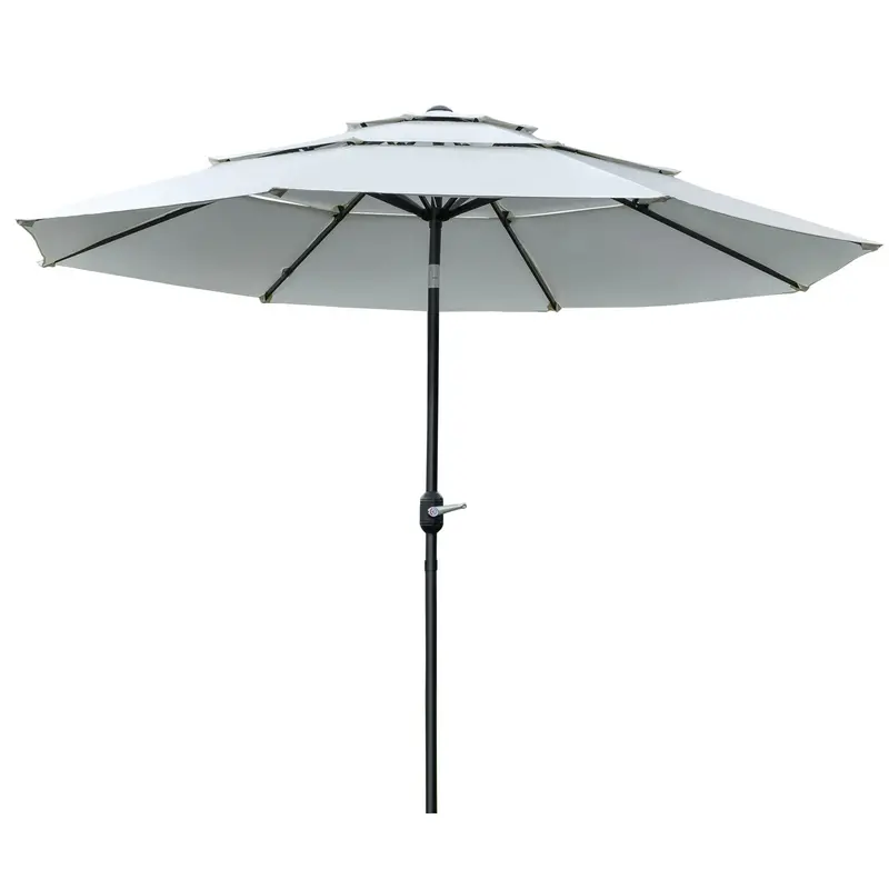 9' 3-Tier Market Umbrella With Push-Button Tilt & Crank, Cream White 1